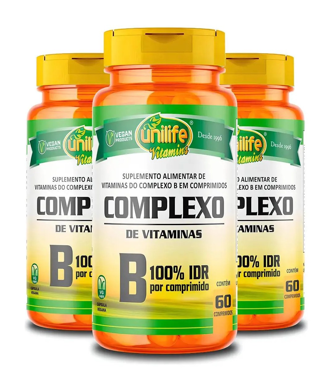 Kit 3x Unilife Complexo B Vegano 60 Cápsulas sem Glúten sem Sabores