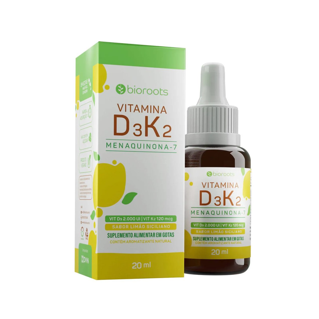 Vitamina D3+K2 em Gotas 20 Ml - Bioroots