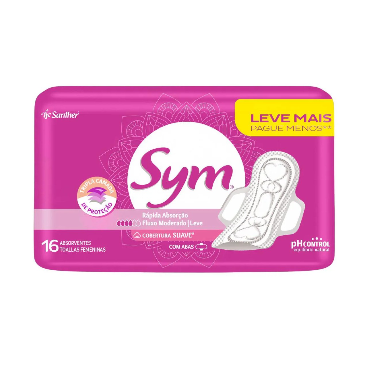Absorvente Sym Total Protect Suave com Abas com 16 Unidades