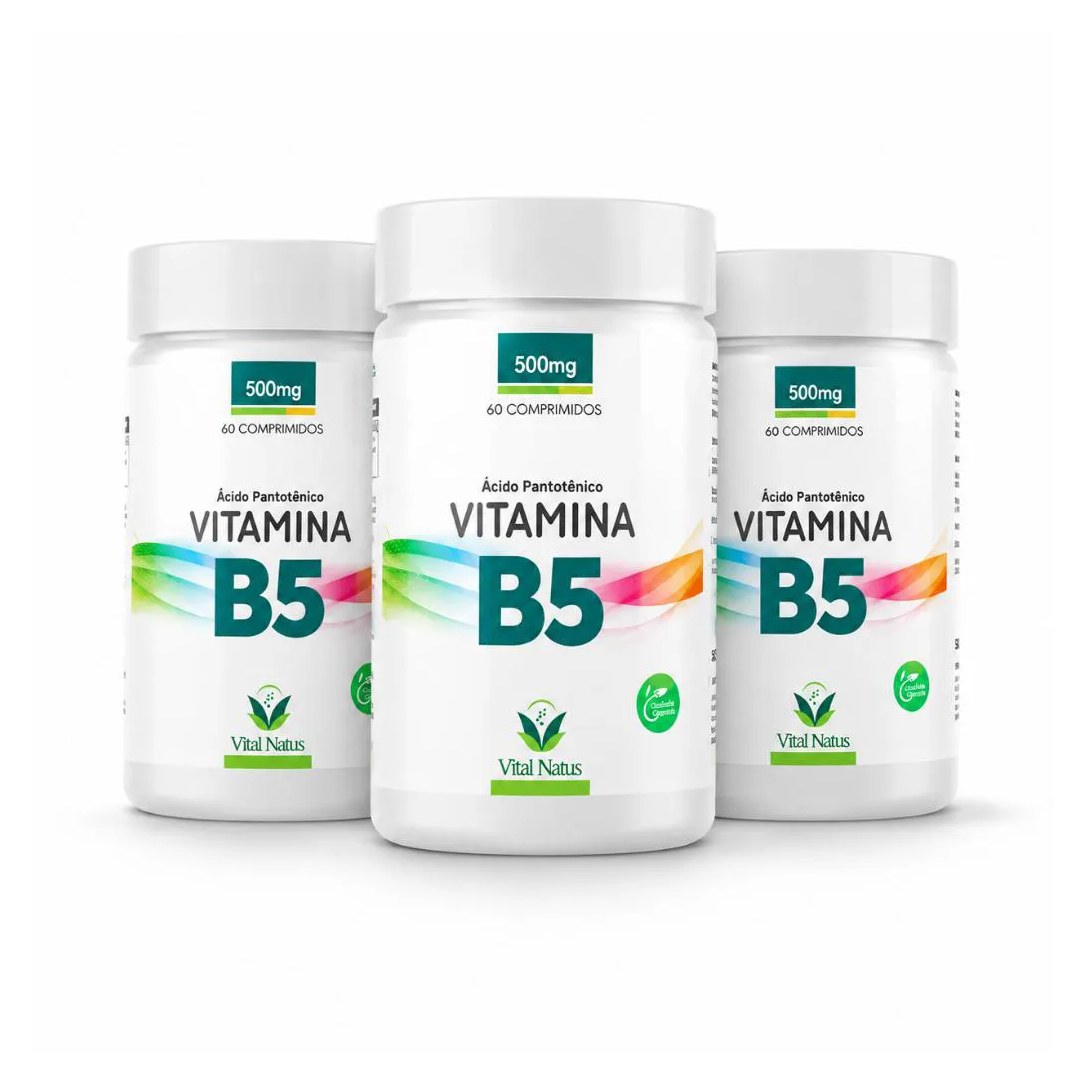 Kit 3 Frascos Suplemento Alimentar Vitamina B5 Ácido Pantotênico 500mg 180 Comprimidos Vital Natus