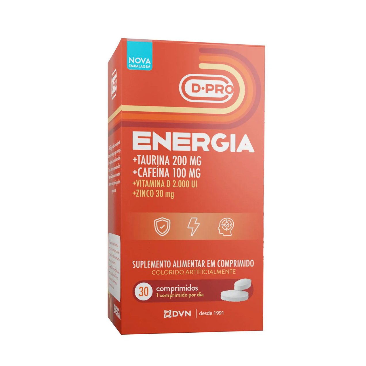Vitamina D +zinco +taurina + Cafeína 30 cápsulas - D.energy