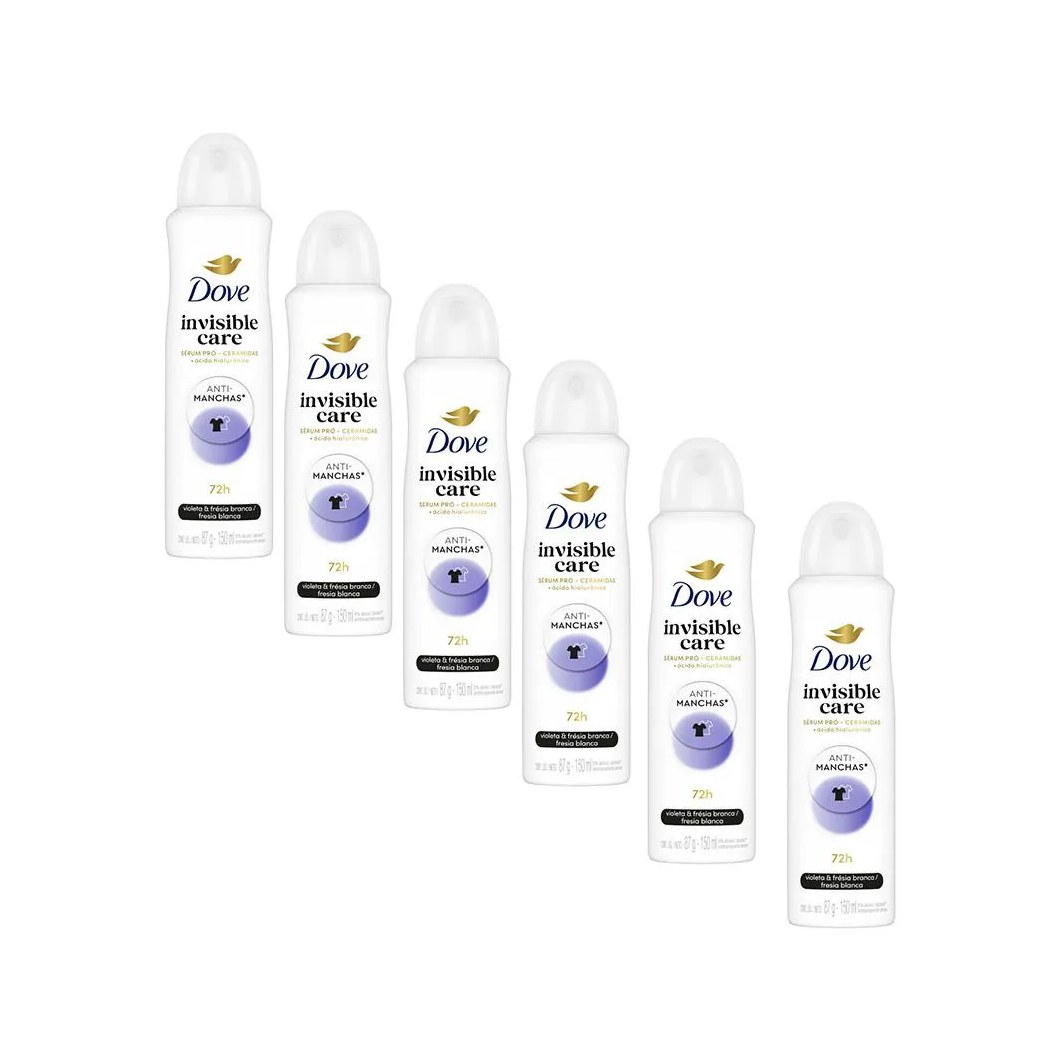 Kit 6 Desodorantes Dove Antitranspirante Aerossol Invisible Care 150ml