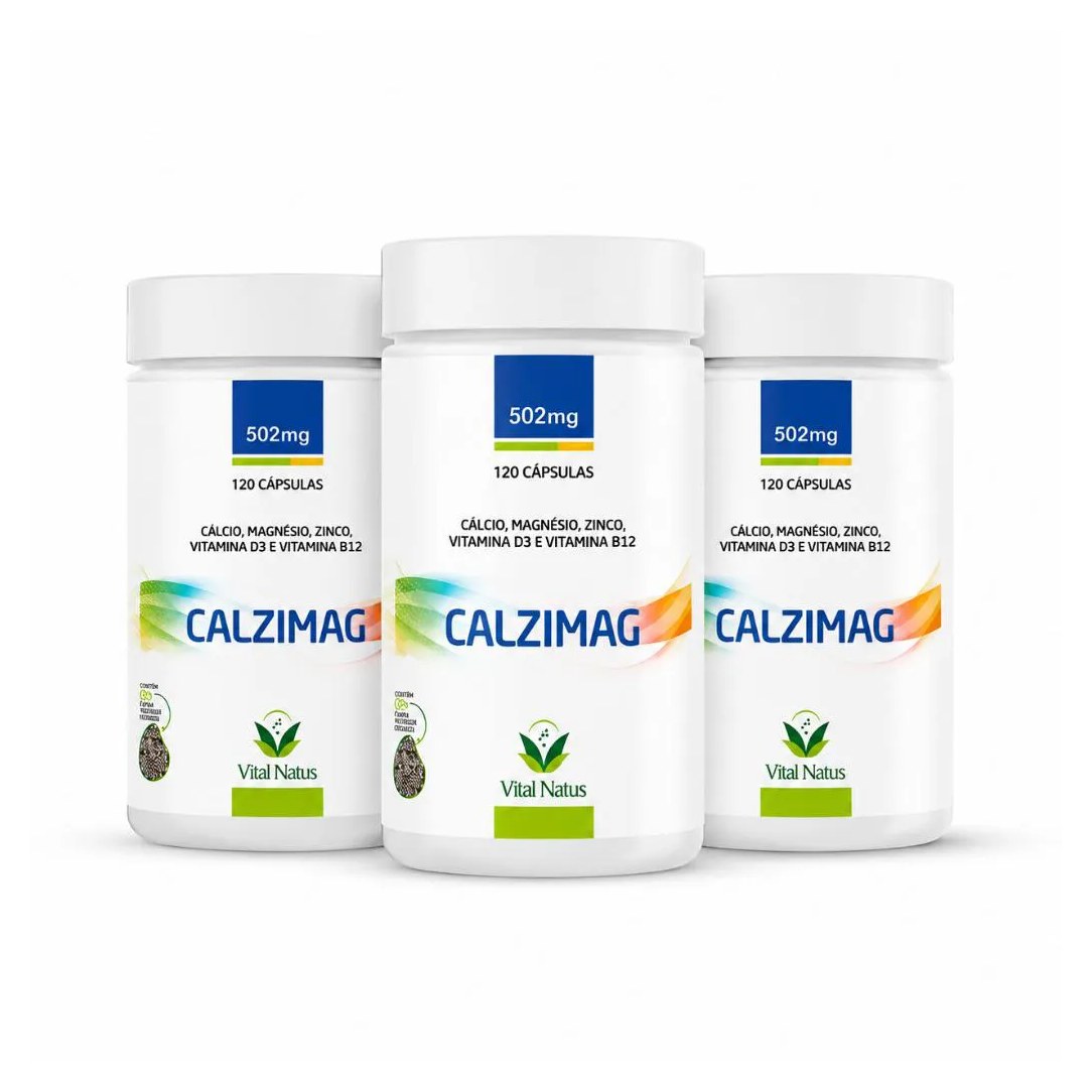 Kit 3 Calzimag Vital Natus 360 Cápsulas Cálcio Magnésio Zinco Vitamina D3 B12 Suplemento