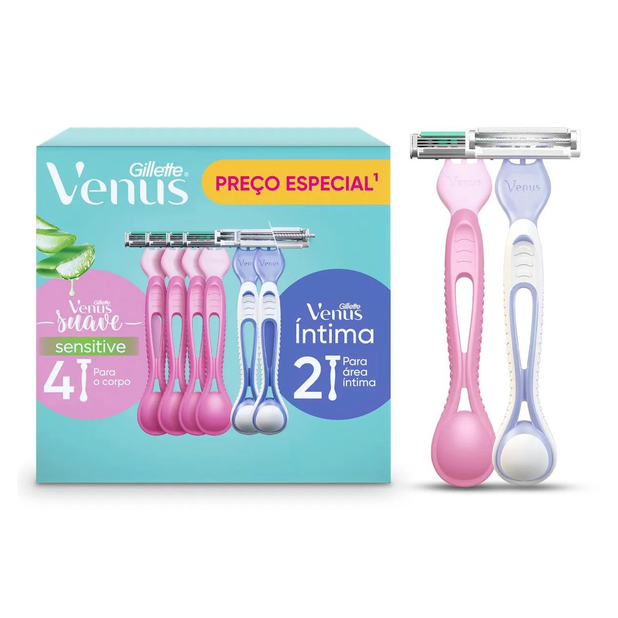 Kit Depilador Descartável Gillette Venus Suave 4 unidades + Vênus Íntima 2 unidades