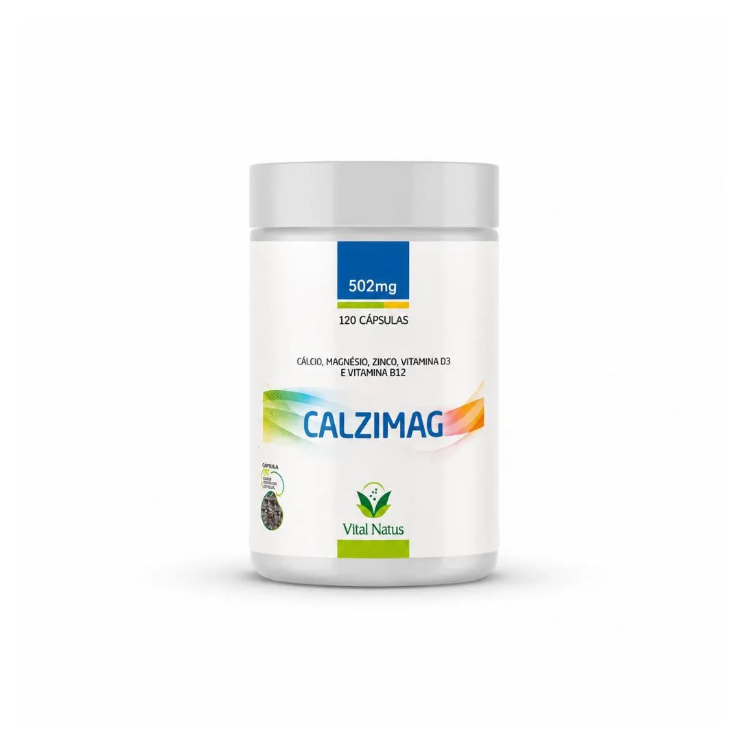 Suplemento Alimentar Calzimag Vital Natus Cálcio Magnésio Zinco Vitamina D3 B12 502mg |120 Cápsulas