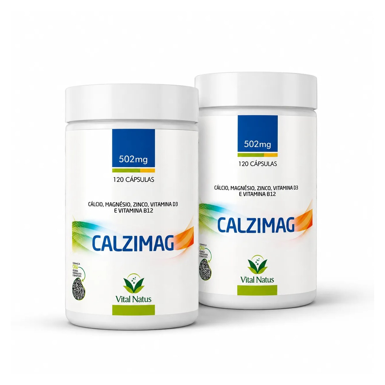 Kit 2 Calzimag Cálcio Magnésio Zinco Vitamina D3 B12 240 Cápsulas Vital Natus