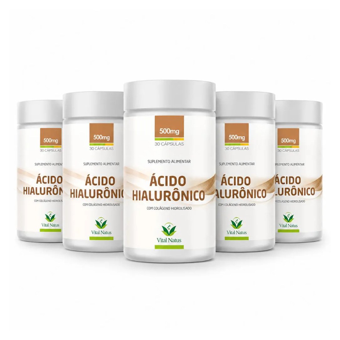 Kit 5 Ácido Hialurônico com Colágeno Hidrolisado Vitaminas 150 Cápsulas Vital Natus