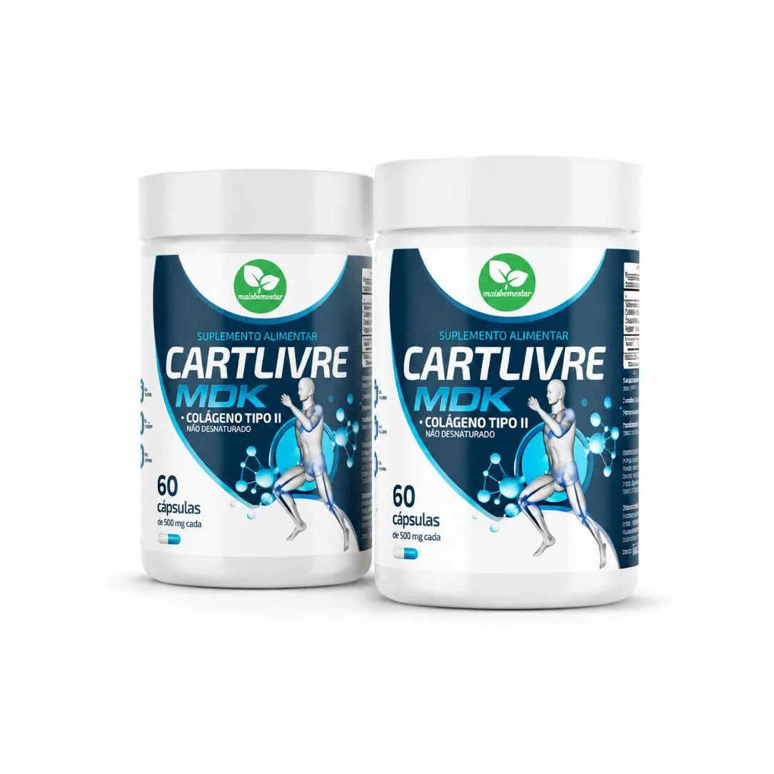 CartLivre Ultra MDK Kit 2 Frascos 120 Cápsulas Mais Bem Estar Colágeno II Magnésio Vitamina D K2