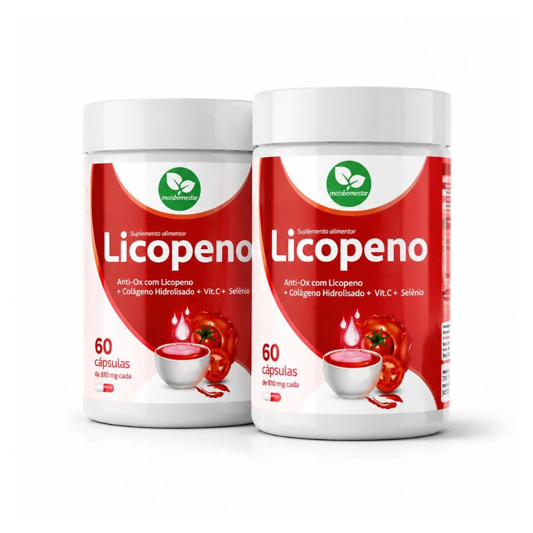 Kit 2 Licopeno Anti-Ox 120 Cápsulas Colágeno Hidrolisado, Vitamina C e Selênio Mais Bem Estar