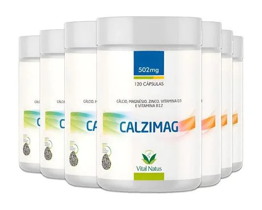 Kit 7 Calzimag Vital Natus 600 Cápsulas Cálcio Magnésio Zinco Vitamina D3 B12