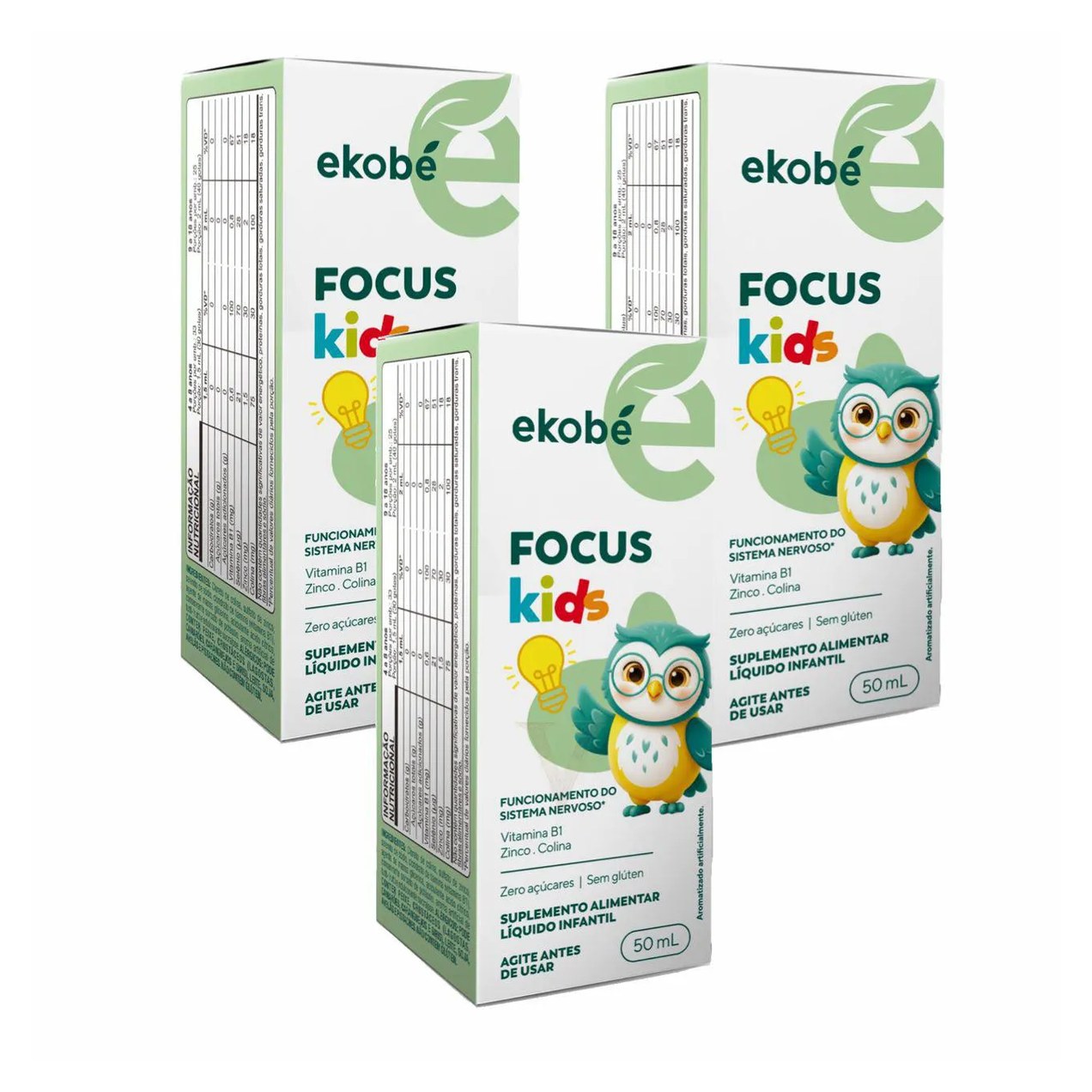 3x Focus Kids para Memória e Déficit de Atenção 50ml - Ekobé