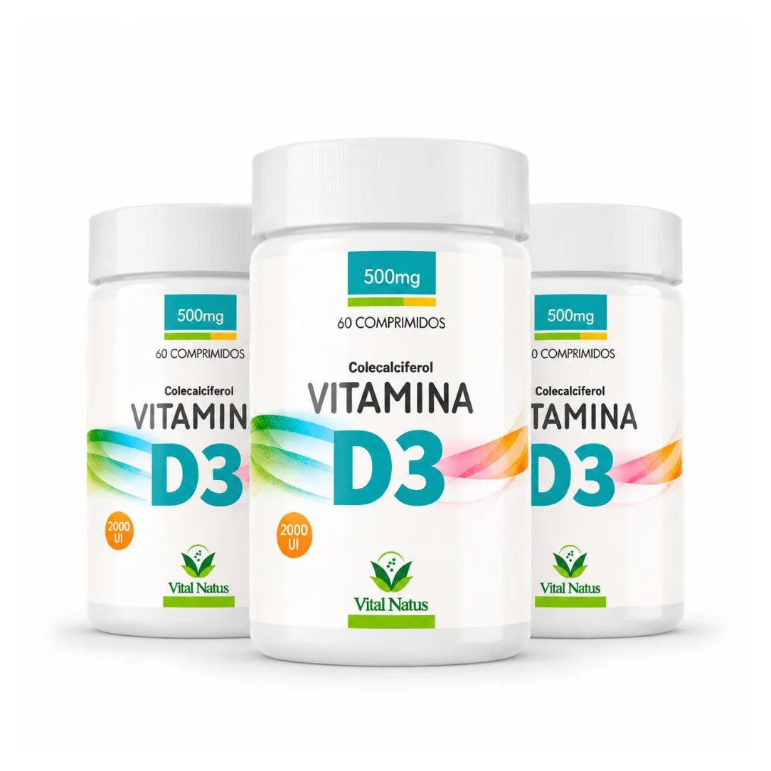 Kit 3 Frascos Vitamina D3 Vital Natus 2000UI Colecalciferol 180 Comprimidos