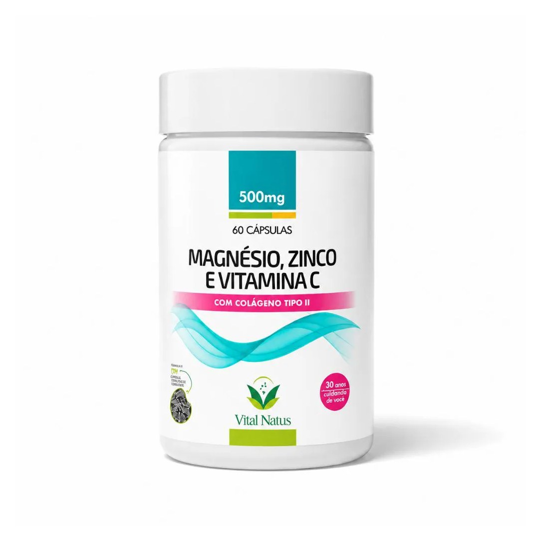 Colágeno Tipo 2 + Magnésio + Zinco + Vitamina C Vital Natus 60 Cápsulas Suplemento Alimentar