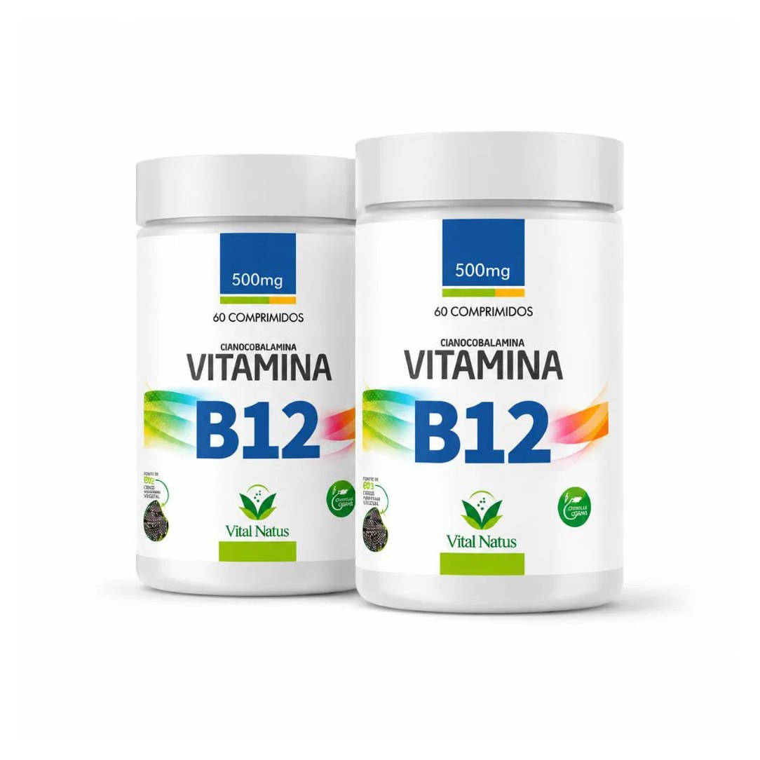Kit 2 Vitamina B12 Vital Natus 500mg Cianocobalamina 120 Comprimidos Fórmula Vegana