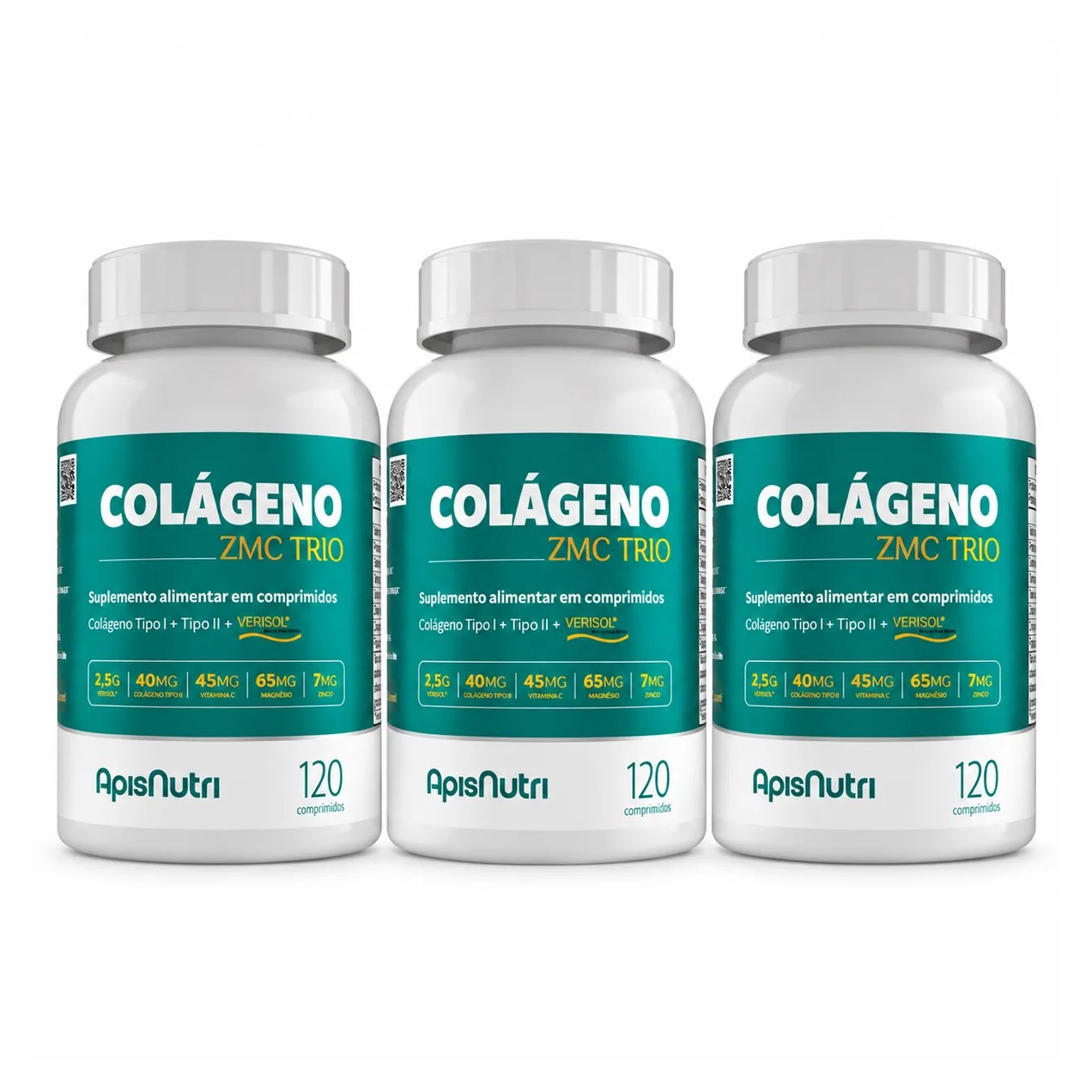 Kit 3 Colágeno Zmc Trio Apisnutri 120 Comprimidos