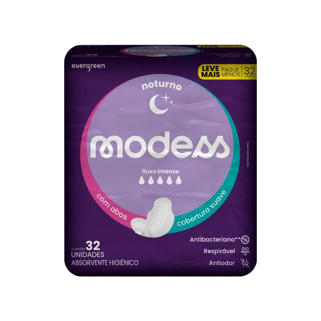 Absorvente Modess Noturno Com 32 Com Abas