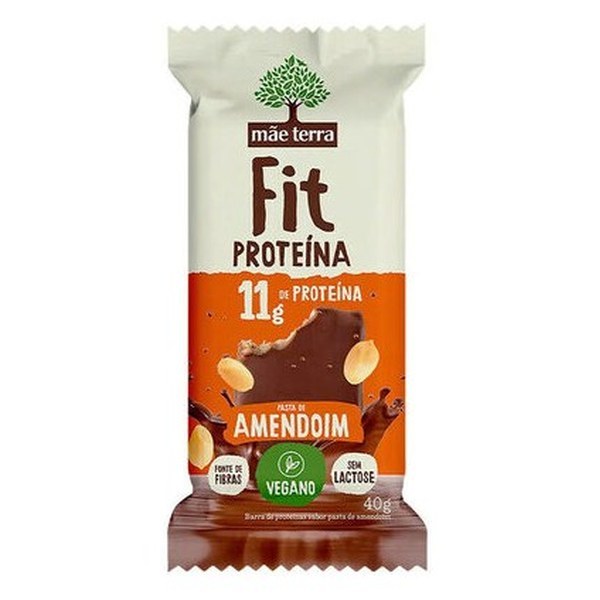 Barra De Proteína Vegana Pasta De Amendoim Zero Lactose Mãe Terra Fit Pacote 40g