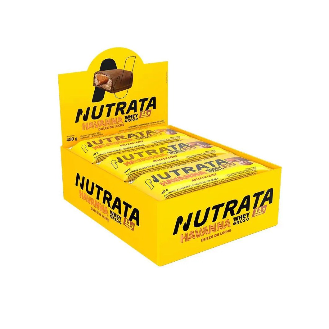 Whey Grego Bar Sabor Dulce de Leche Havanna Nutrata Display 12 Unidades