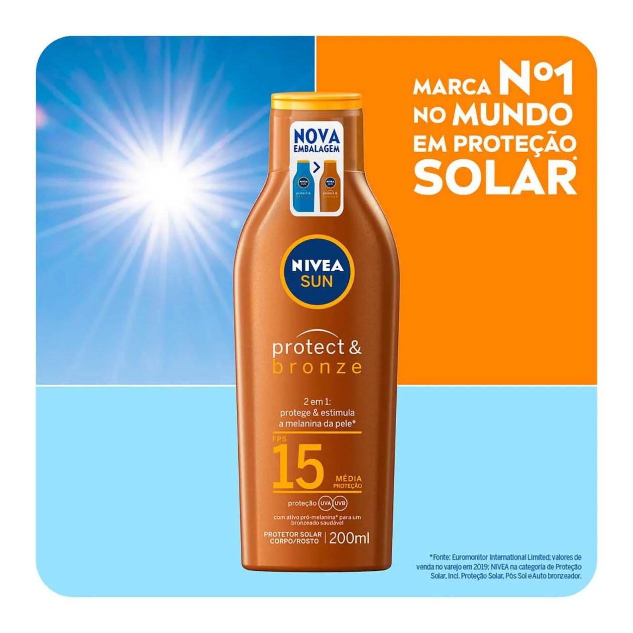 Protetor Solar FPS15 Nivea Sun Protect & Bronze 200ml