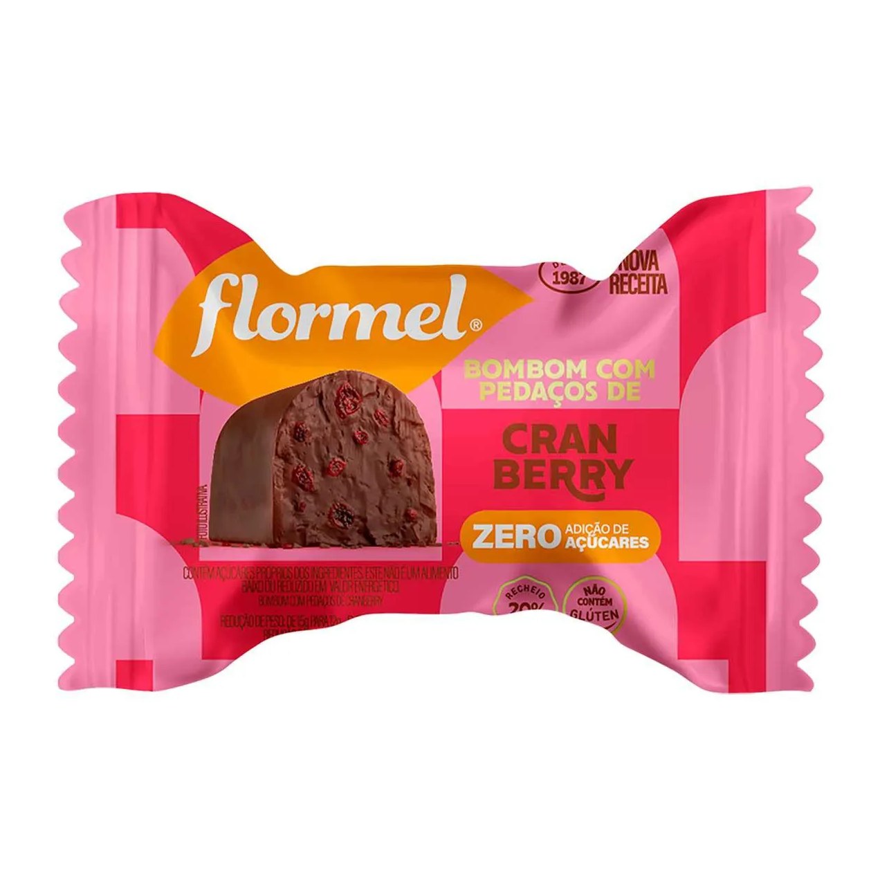 Bombom Flormel com Pedaços de Cranberry Zero Açúcar com 12g