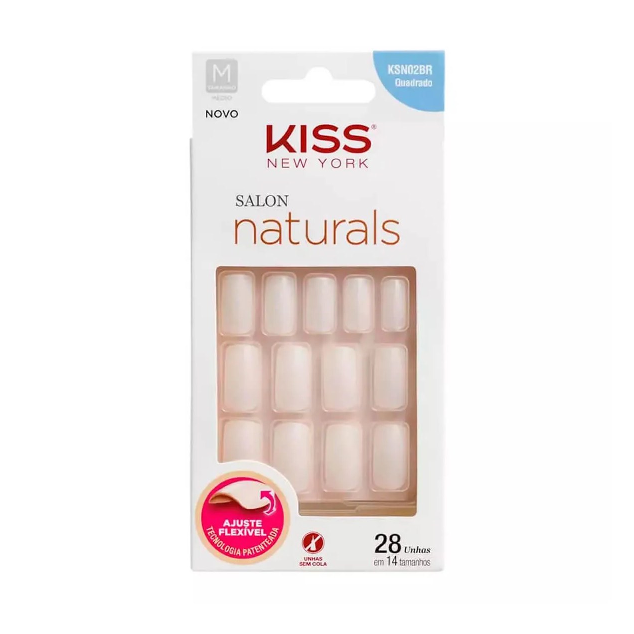 Unhas Postiça Kiss New York Salon Naturals Média Quadrada 28 unidades