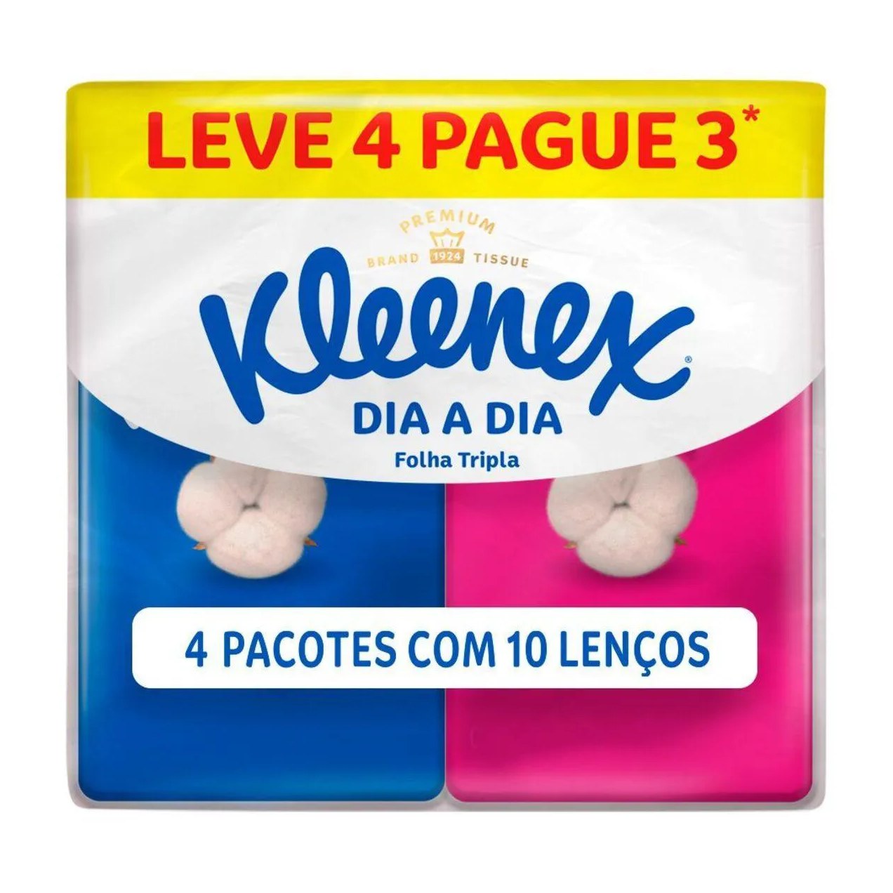 Kit Lenços de Papel de Bolso Kleenex Dia a Dia Folha Tripla com 4 pacotes de 10 folhas cada