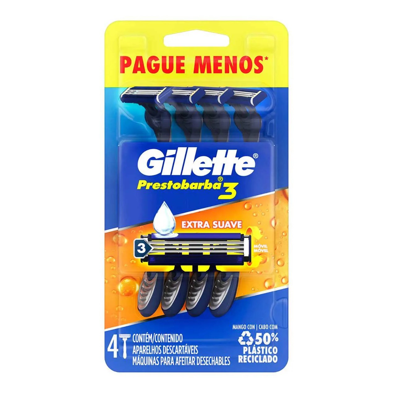 Aparelho de Barbear Descartável Gillette Prestobarba 3 com 4 unidades
