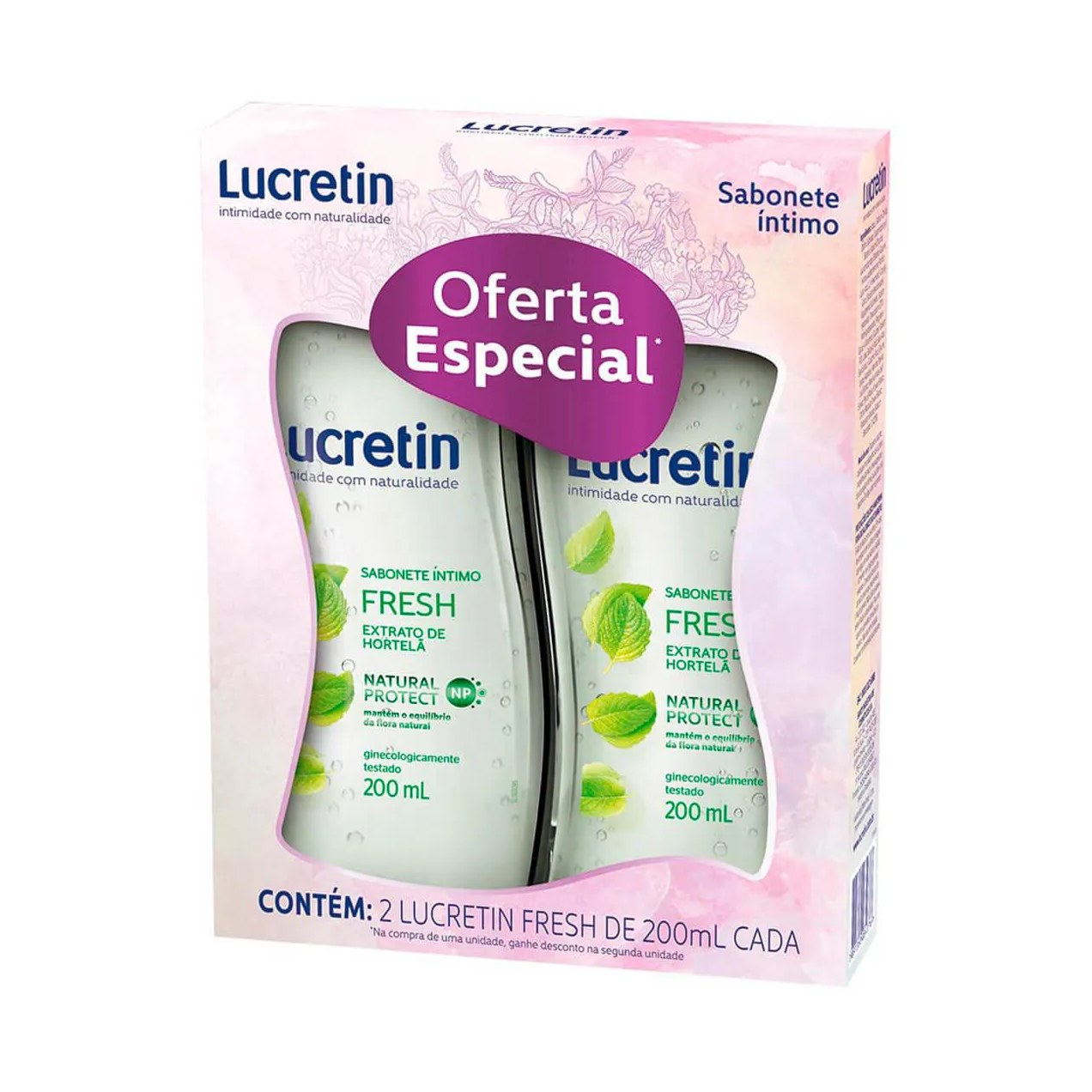 Kit Sabonete Líquido Íntimo Lucretin Fresh Extrato de Hortelã com 2 unidades de 200ml cada