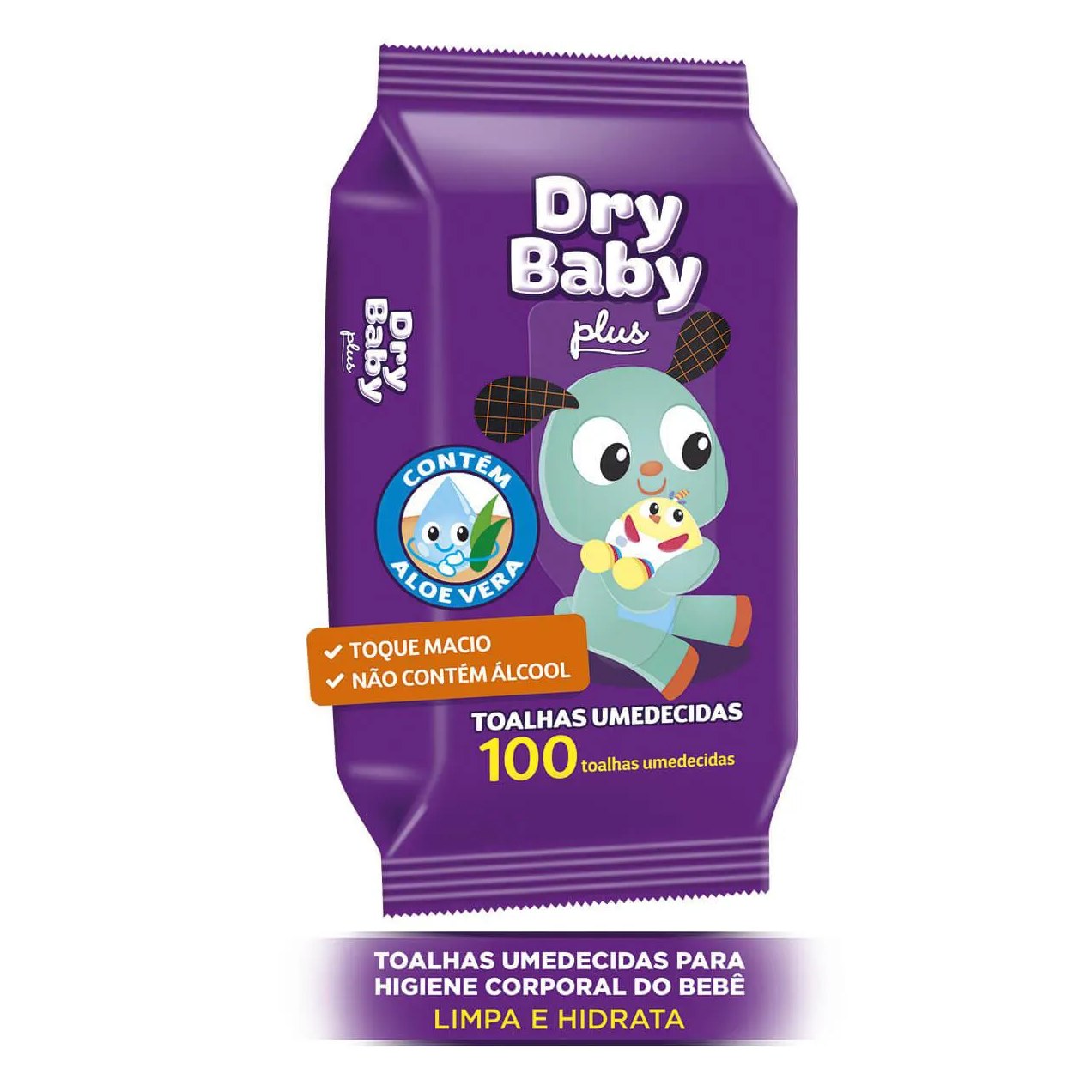 Lenço Umedecido Dry Baby Plus Aloe Vera Sem Álcool Toque Macio 100 unidades