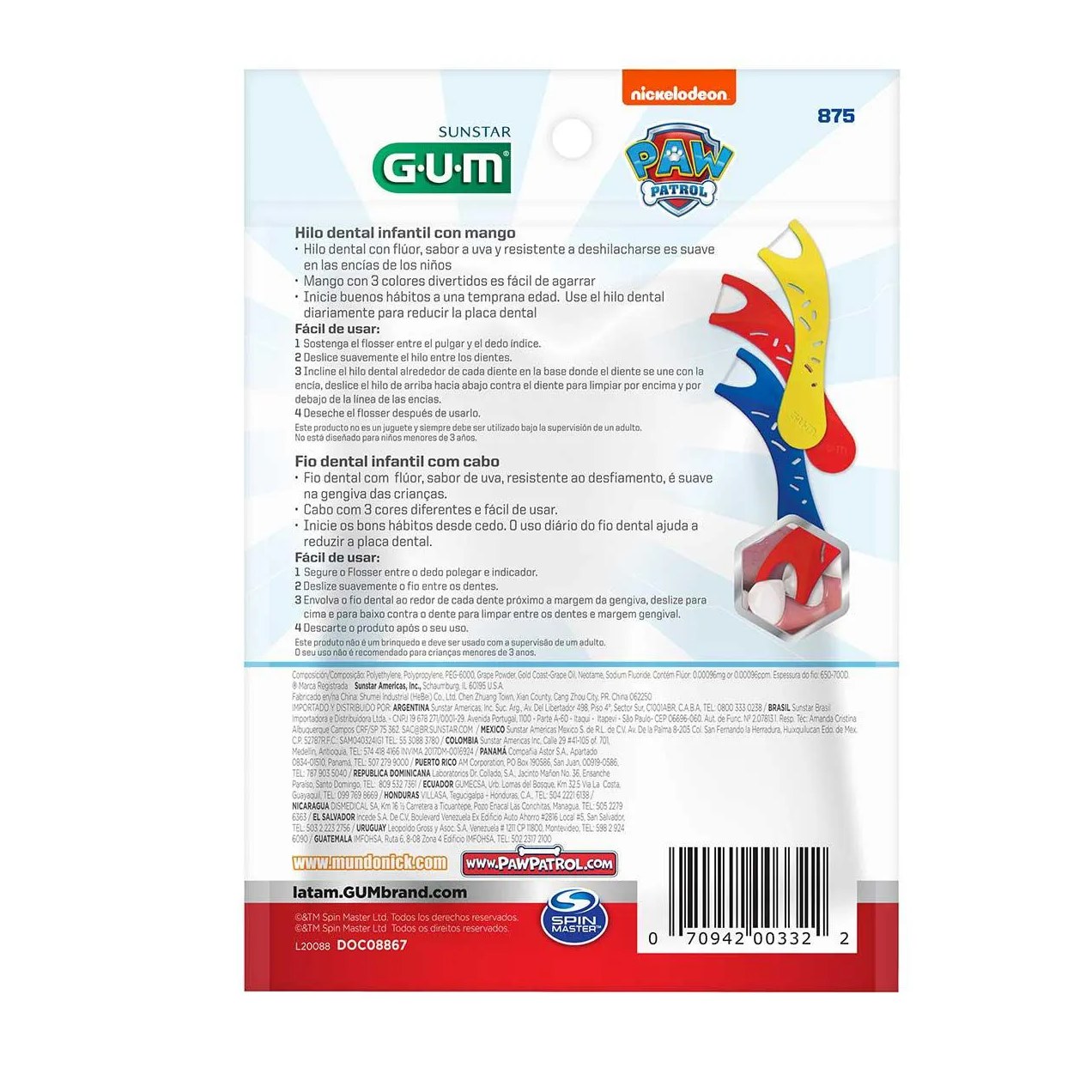 Flosser Infantil para Limpeza dos Dentes G.U.M Patrulha Canina com 40 unidades