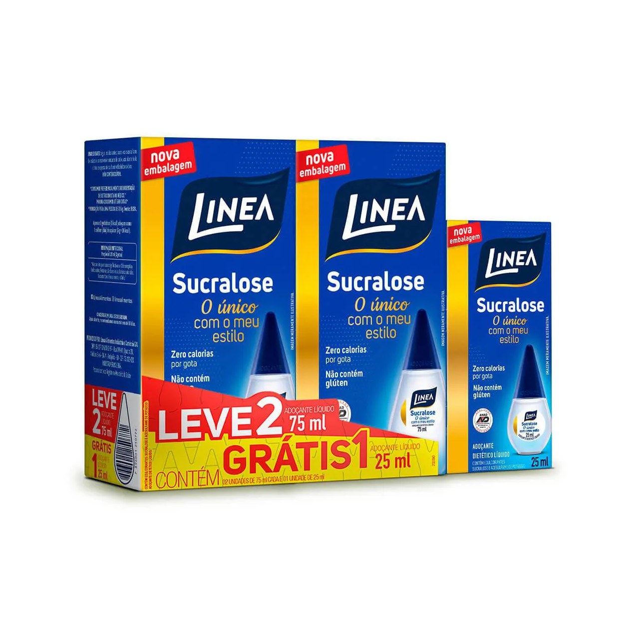 Kit Adoçante Líquido Linea Sucralose com 2 unidades de 75ml cada + 25ml Grátis