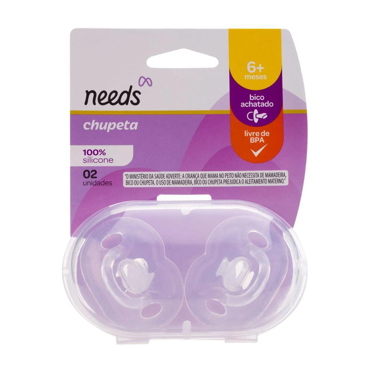 Chupeta de Silicone Bico Achatado Needs 6+ Meses 2 Unidades