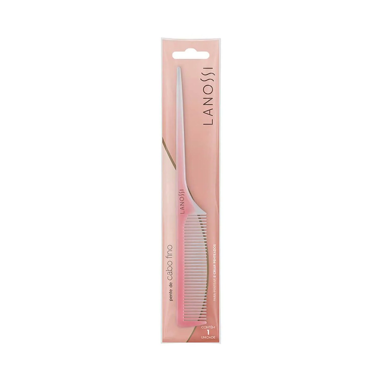 Pente de Cabelo Lanossi Rosa Fino - 1 unidade