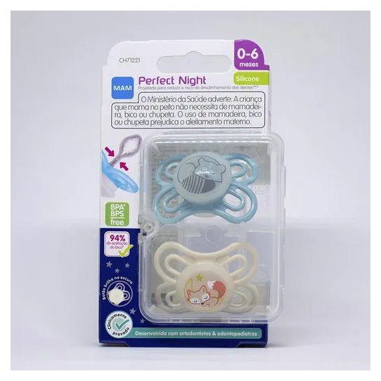 Kit Chupeta MAM Perfect Night Tamanho 1 Azul - 2 unidades