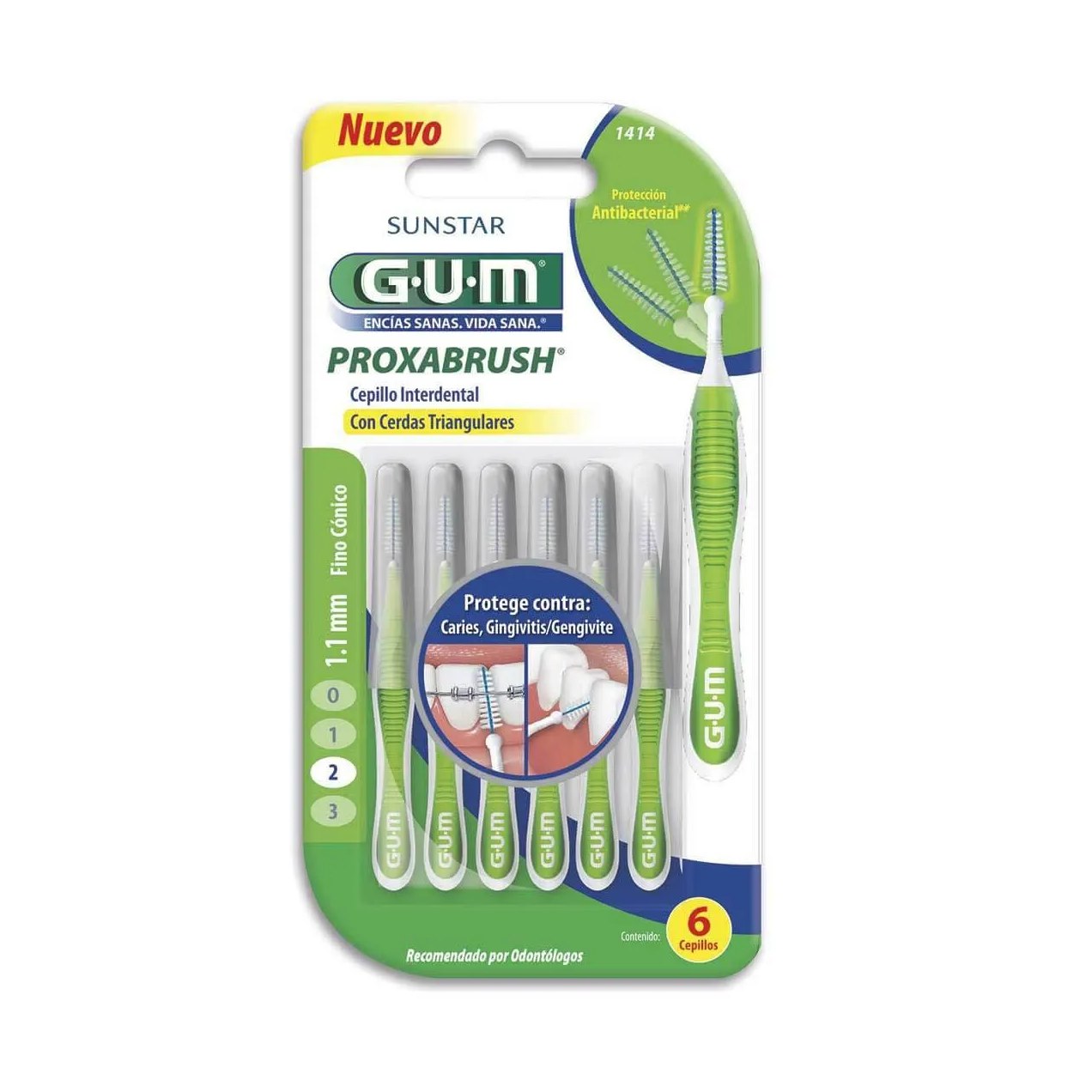 Escova de Dente Interdental Portátil G.U.M Proxabrush Cerda Fina 1.1mm com 6 unidades