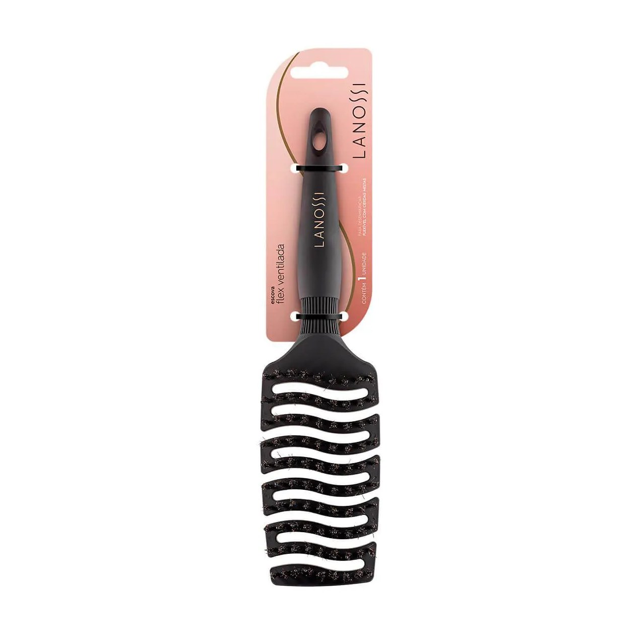 Escova de Cabelo Lanossi Ventilada Preta Flex - 1 unidade