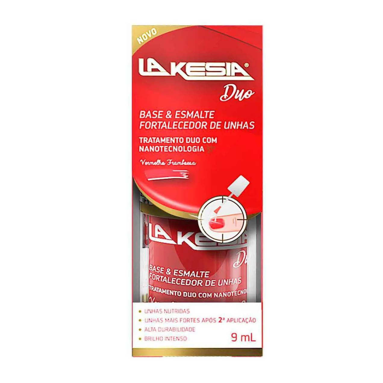 Base e Esmalte Fortalecedor de Unhas LaKesia Duo Vermelho Framboesa 9ml