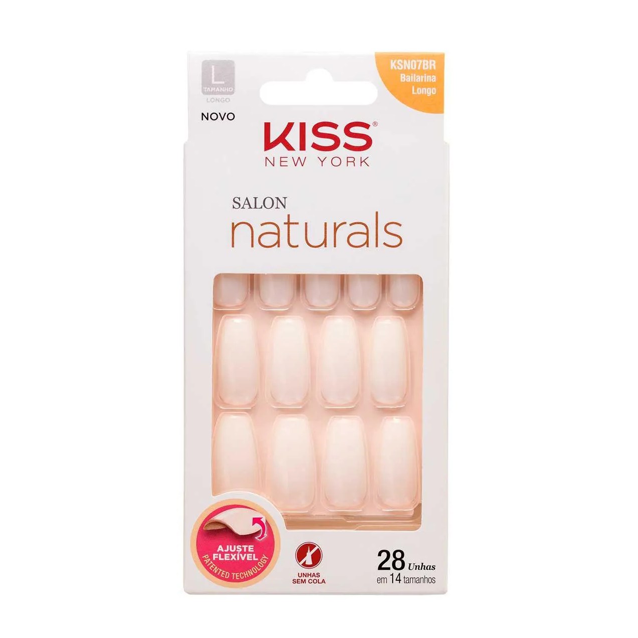 Unhas Postiça Kiss New York Salon Naturals Média Quadrada 28 unidades