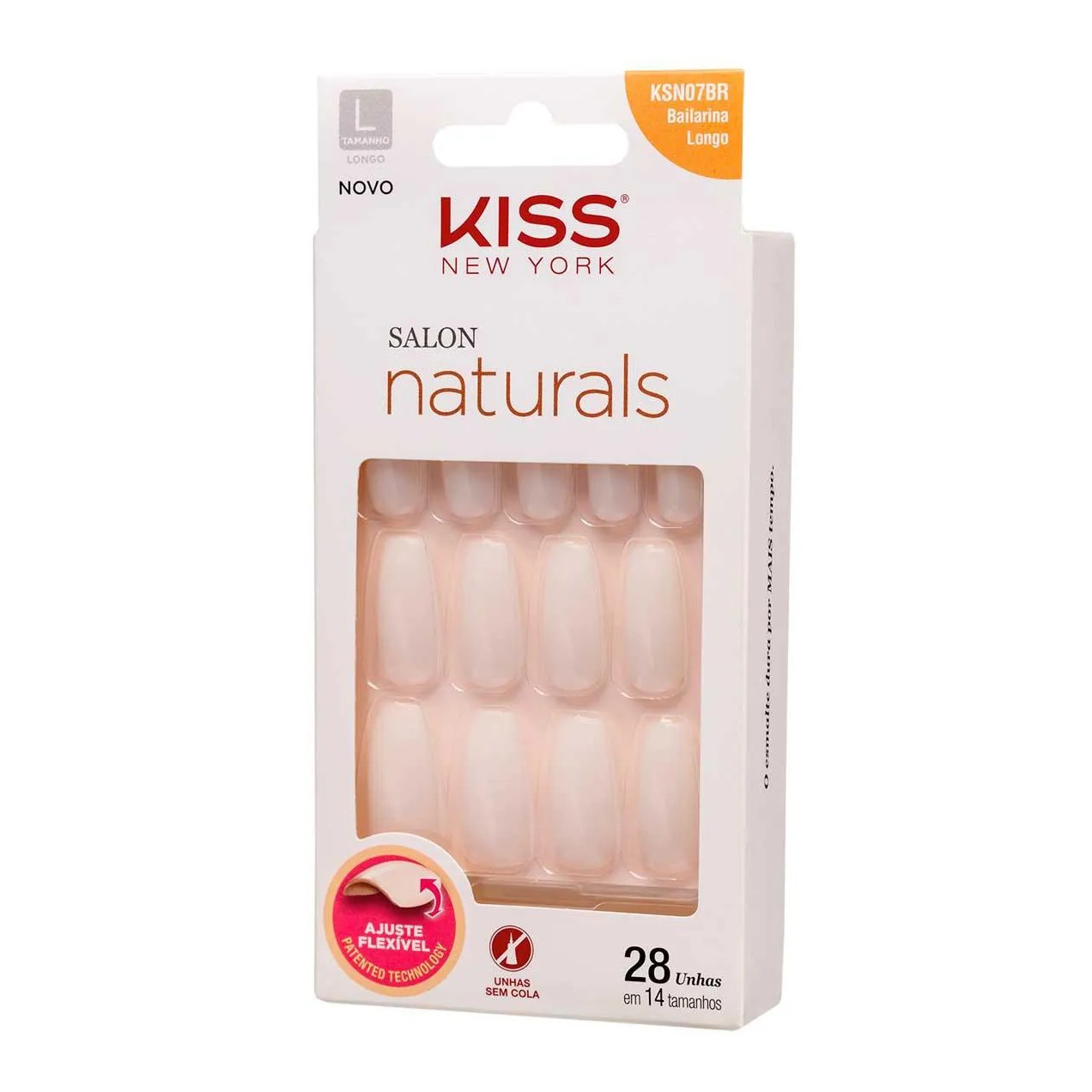 Unha Postiça Kiss New York Salon Naturals Bailarina Longo 28 Unidades