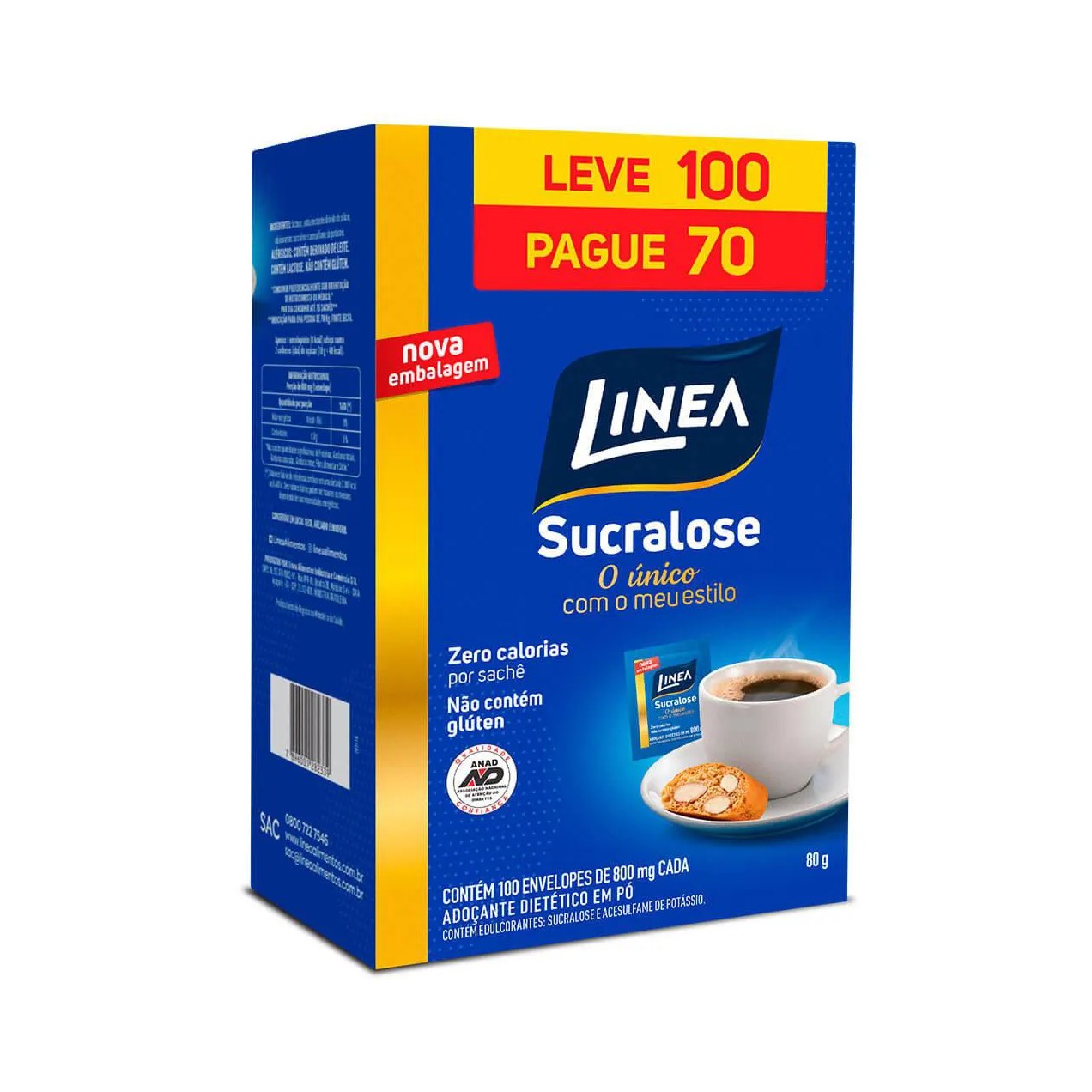 Adoçante Pó Linea Sucralose com 100 envelopes de 800mg cada