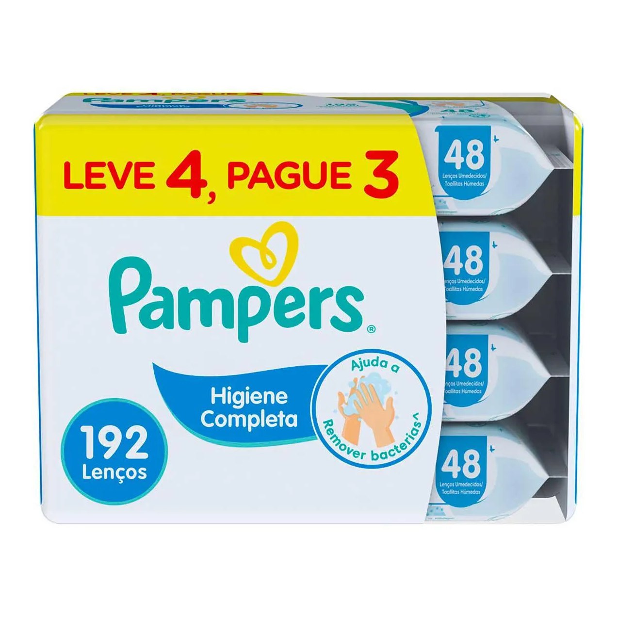 Kit Lenço Umedecido Pampers Higiene Completa 48 unidades 4 pacotes