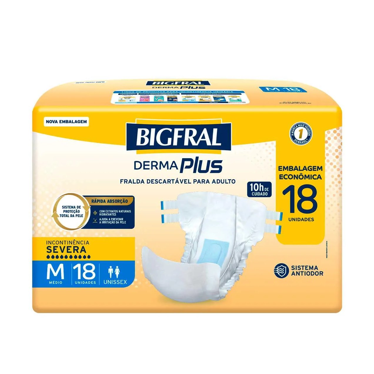 Fralda Geriátrica Unissex Bigfral Derma Plus M Absorção Intensa 18 unidades