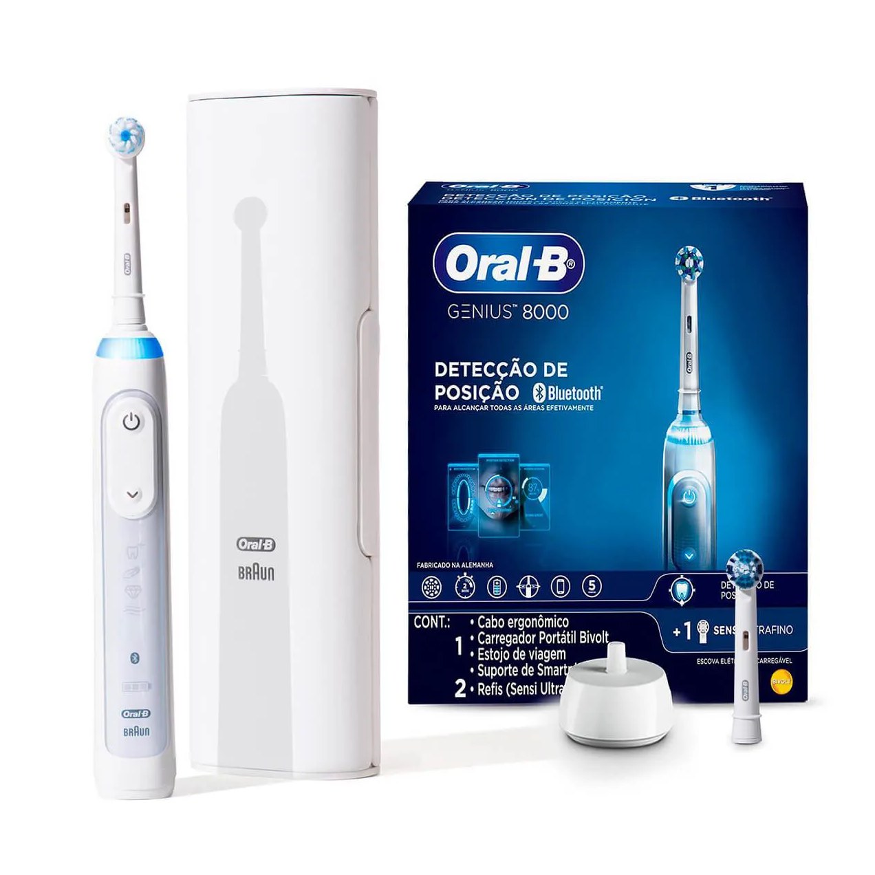 Escova Elétrica Oral-B Genius 8000 Bivolt Recarregável + 2 Refis Sensi Ultrafino e CrossAction