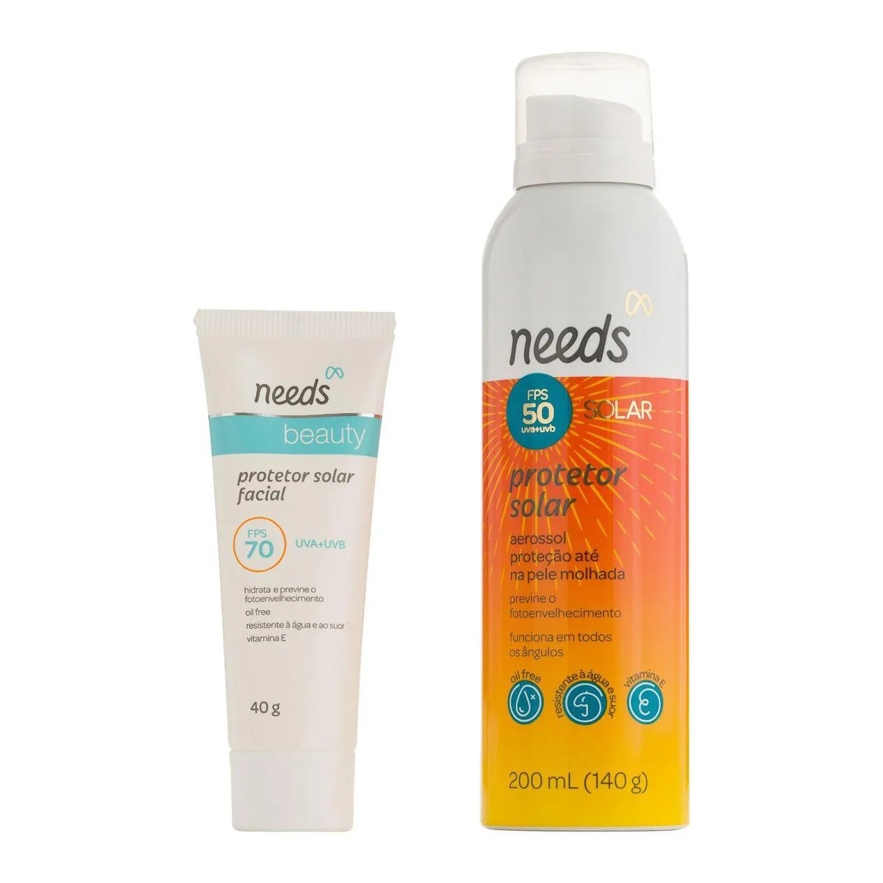 Kit Protetor Solar Needs Facial FPS 70 40g + Corporal FPS 50 Aerossol 200ml