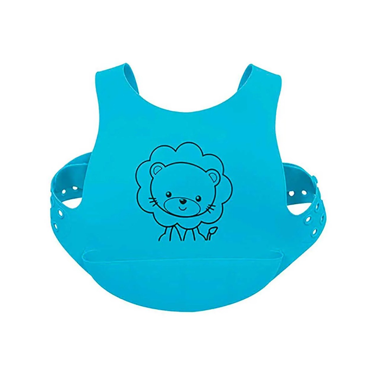 Babador de Silicone com Cinto e Pega Migalhas Buba Azul Leãozinho 1 unidade