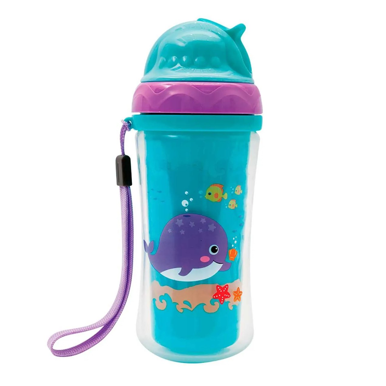 Copo com Canudo e Parede Dupla Buba Baby Turminha do Mar capacidade 250ml