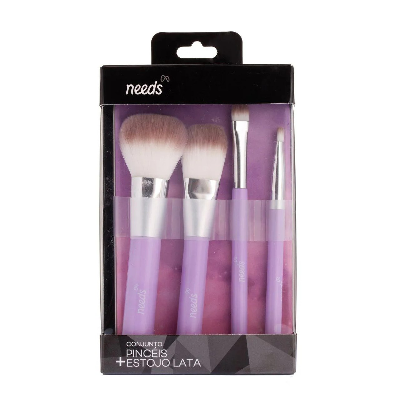 Kit Mini Pincéis de Maquiagem 4 Unidades + Estojo Lata