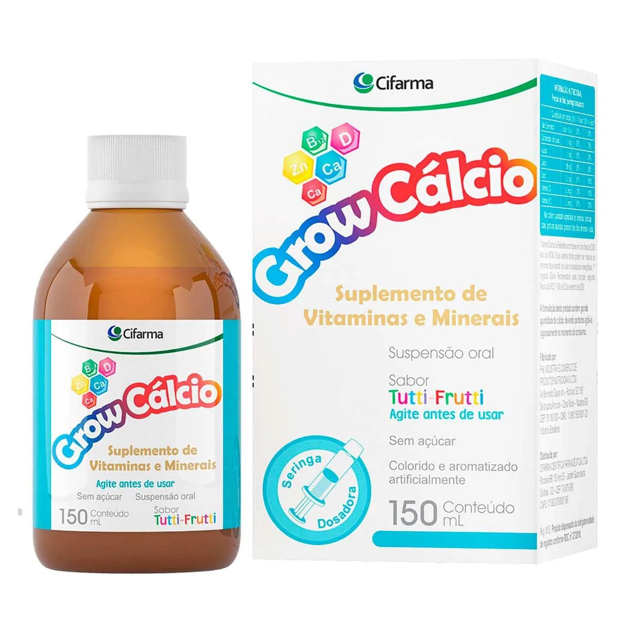 Polivitamínico Grow Cálcio Tutti-Frutti Infantil 150ml + Seringa Dosadora