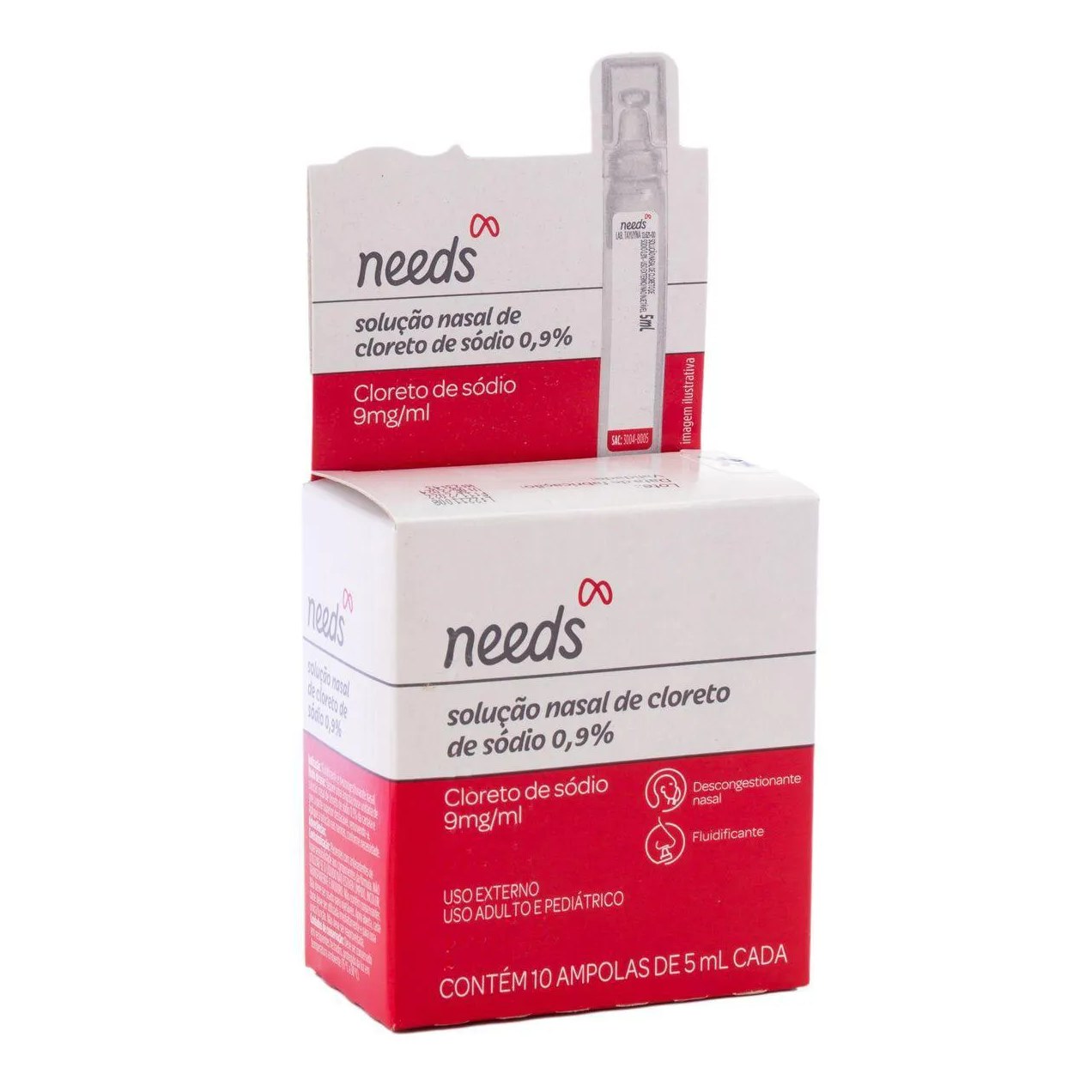 Soro Fisiológico Cloreto de Sódio 0,9% Needs 10 Ampolas de 5ml