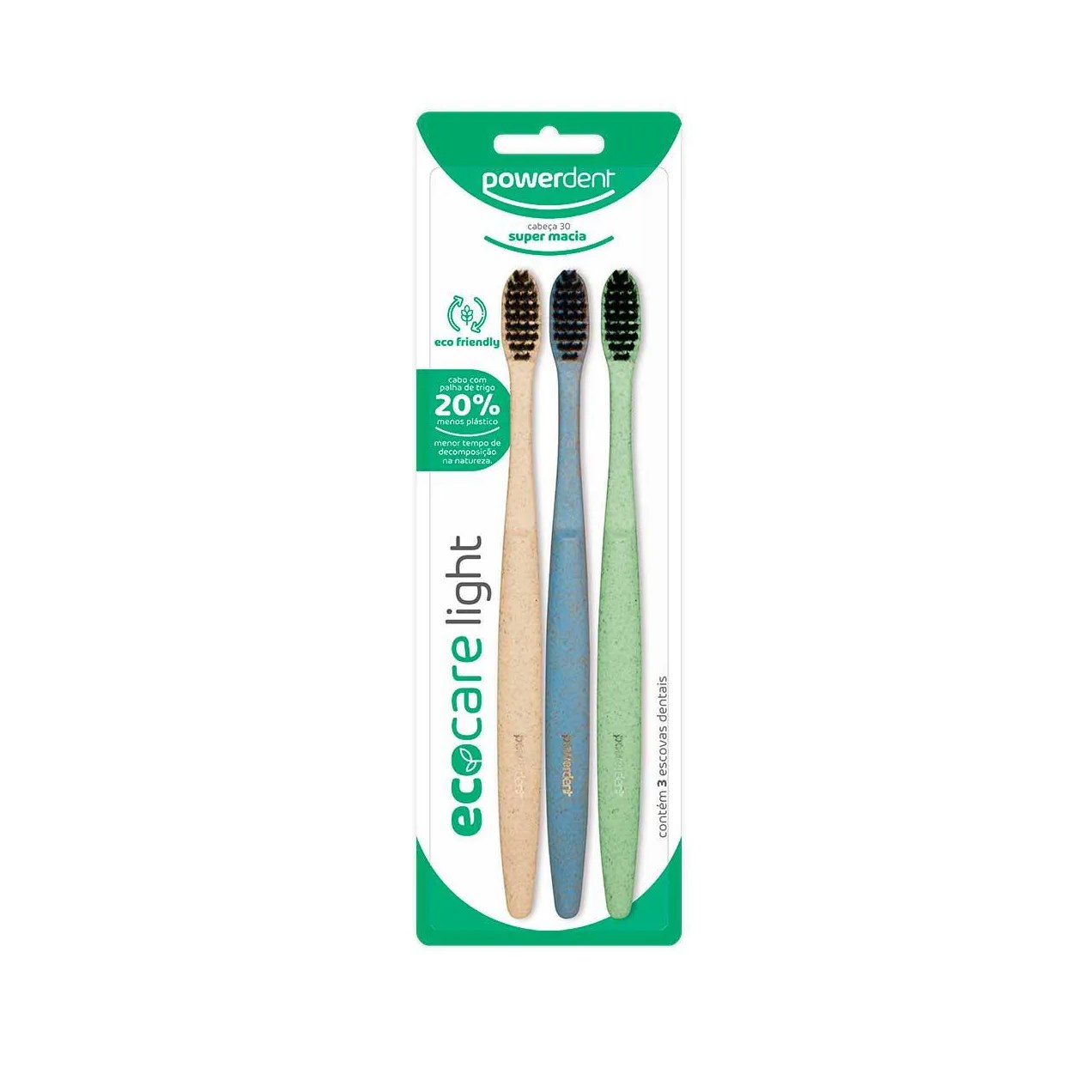 Escova de Dente Powerdent Eco Care Light com 3 Unidades